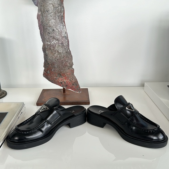 Prada Black Brushed Leather Loafer Mules Size IT 36 - Picture 17 of 17